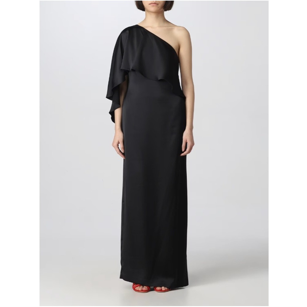 NWT Lauren Ralph Lauren Gown Old Money 14 Black One Shoulder Draped‎ Satin Maxi